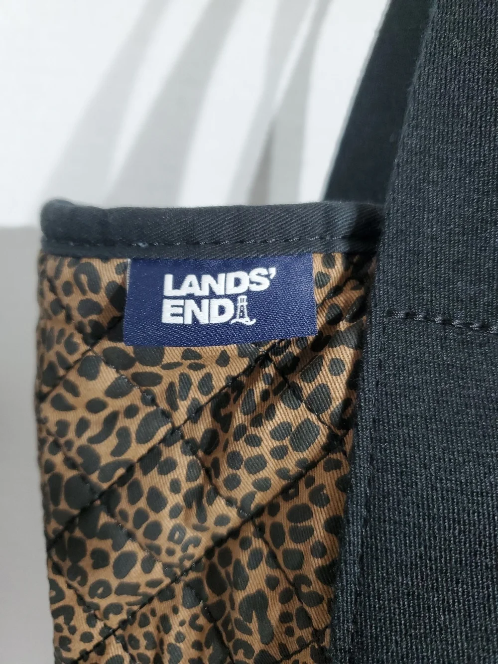 Lands End Leopard Print Canvas Tote Bag with Black Trim